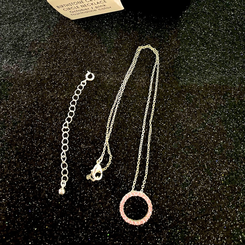 Birthstone crystal circle necklace/October